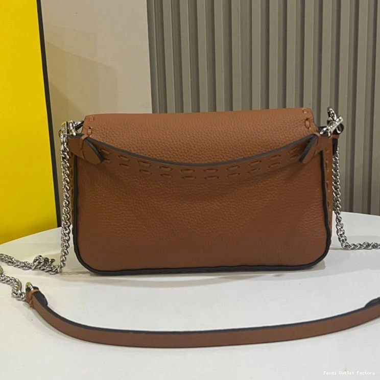 Vintage HOT Brown Mini Romano Leather Bag Selleria Baguette In Fendi Cuoio 0717